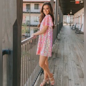 Raya Sequin Short Dress - Blush